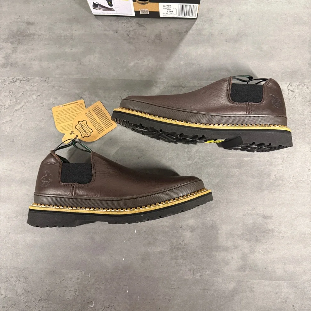 Georgia Boot Giant Romeo Mens 12M Brown Leather Work Shoe GR262 Slip On Low Boot